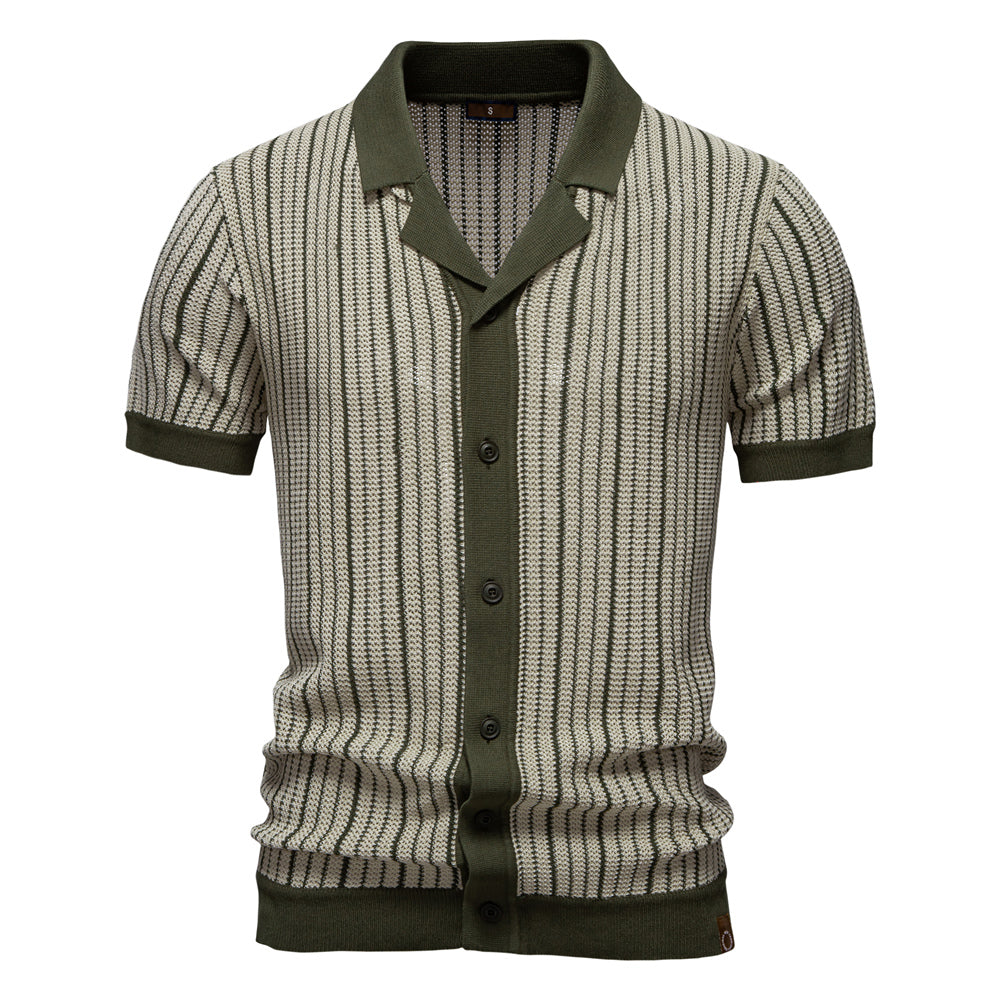 Knitted Mesh Polo Shirt- Army