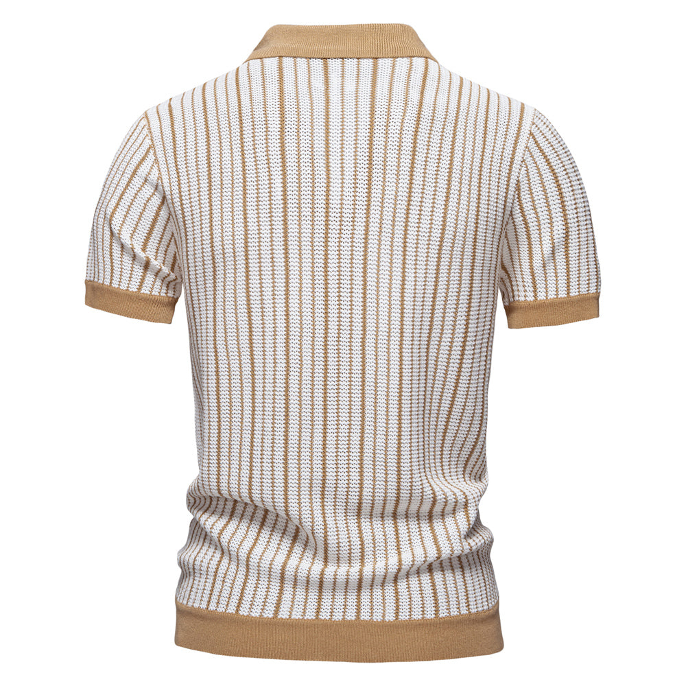 Knitted Mesh Polo Shirt- Khaki