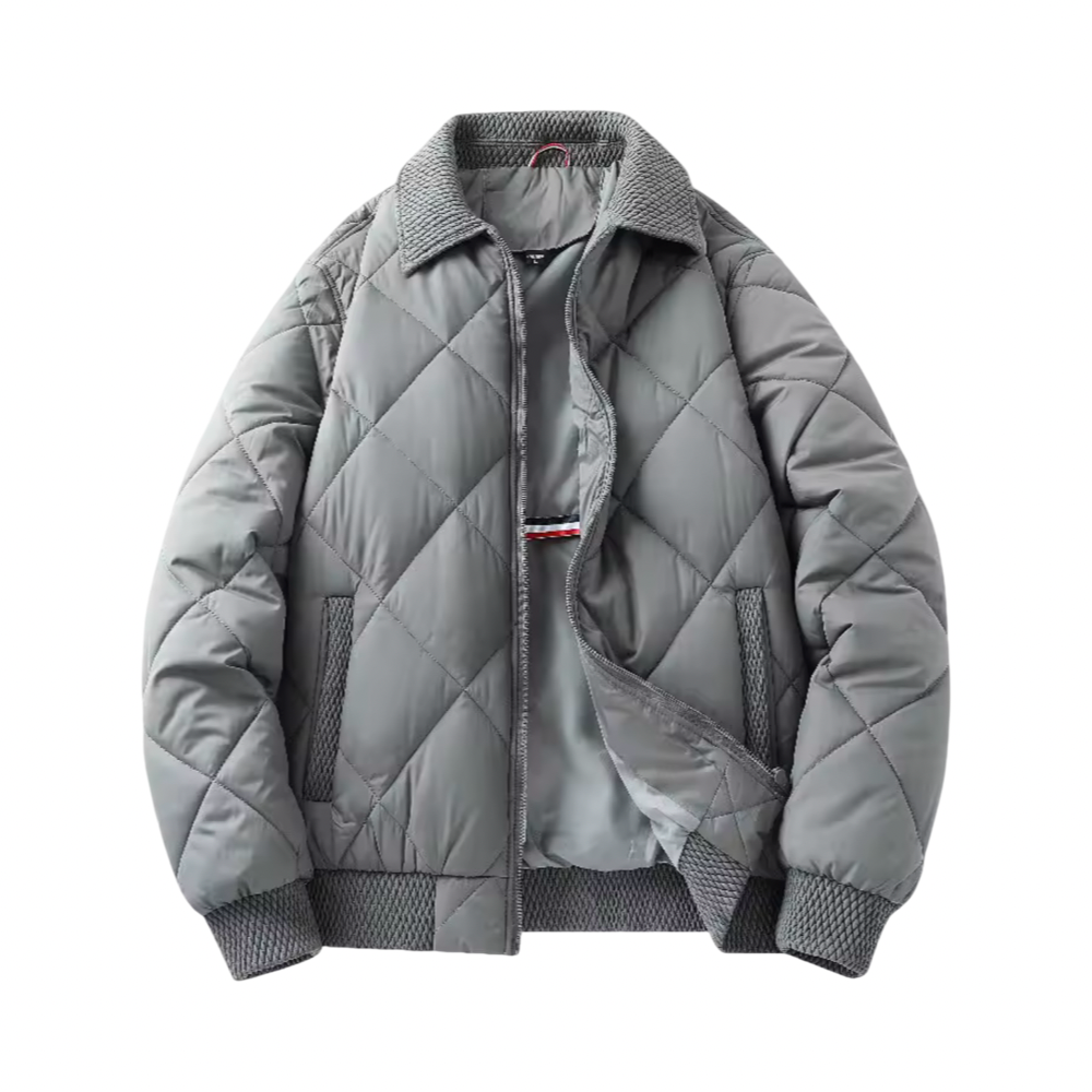 Grey Guilted Bomber Jacket