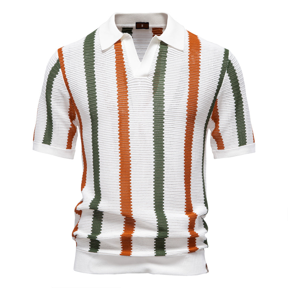 Knitted Polo Shirt- Mixed Stripes