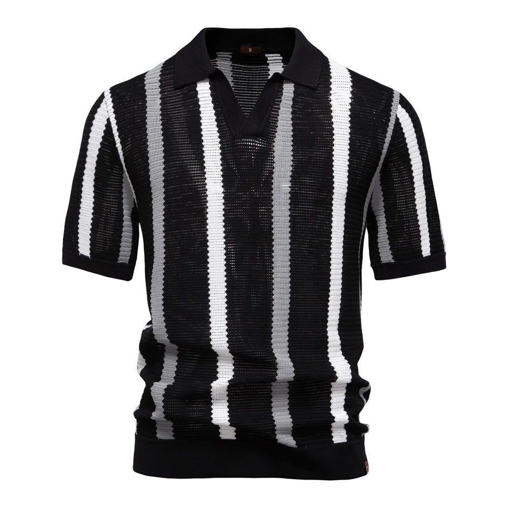 Knitted Polo Shirt- Black Stripes