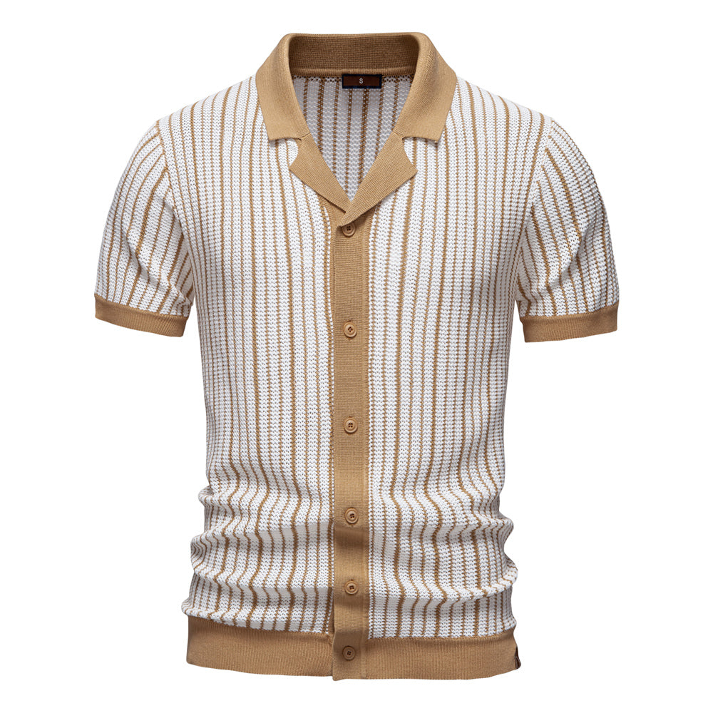 Knitted Mesh Polo Shirt- Khaki