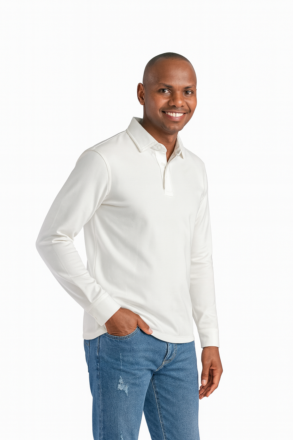 Mr. NICE Long Sleeve Polo Shirts- White