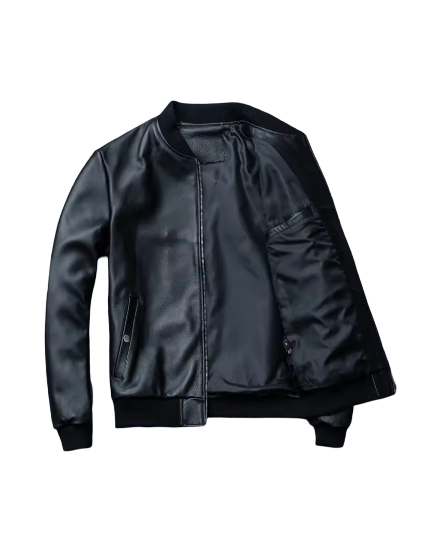 Ribbed Collar Leather Jacket