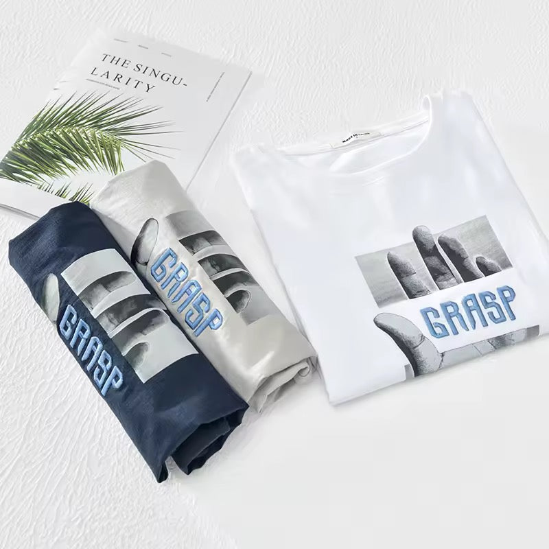 Navy Linen Graphic Print Tshirt- Grasp