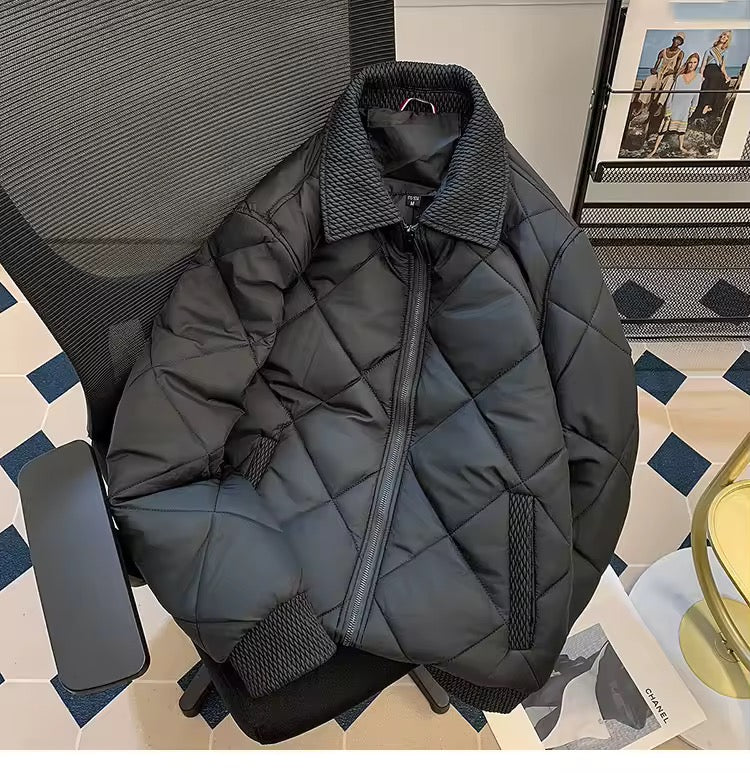 Black Guilted Bomber Jacket