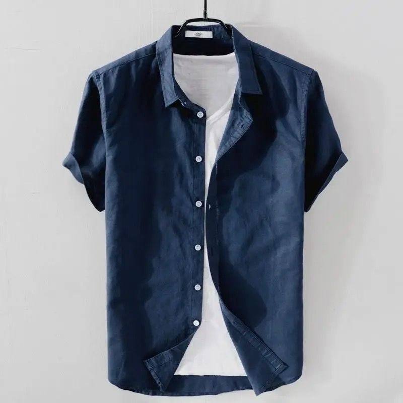 Collar linen shirt(navy)