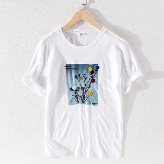 Linen t-shirt roses