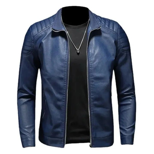 Synthetic Leather Jacket(Blue)