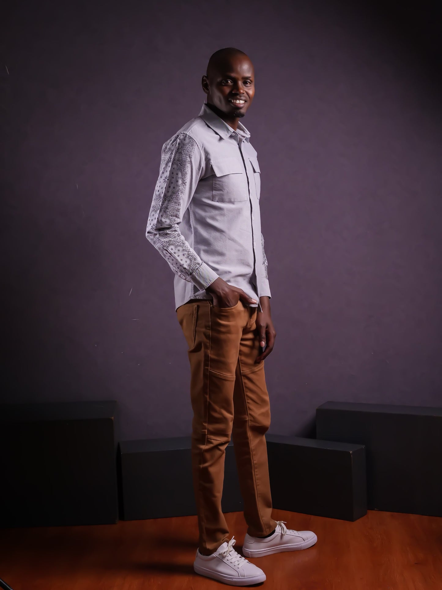 Grey Bandana Sleeve Shirt