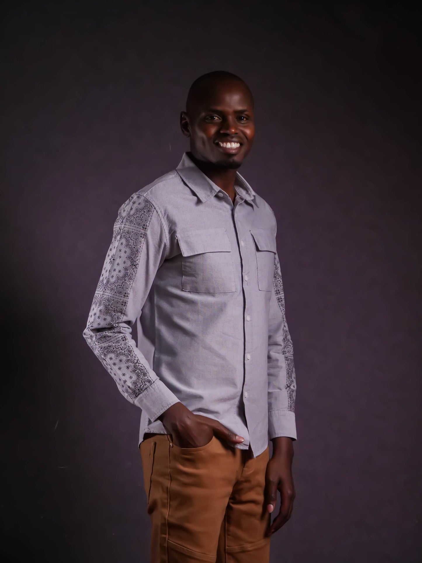Grey Bandana Sleeve Shirt