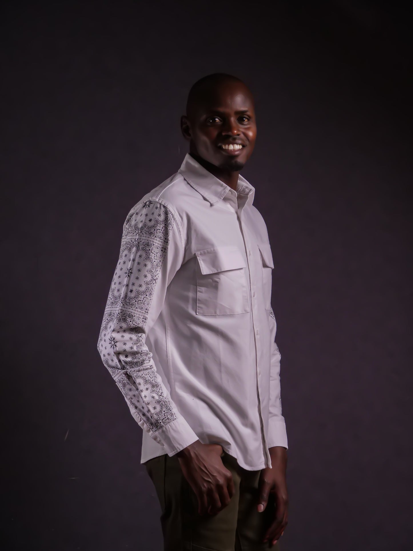 White Bandana Sleeve Shirt