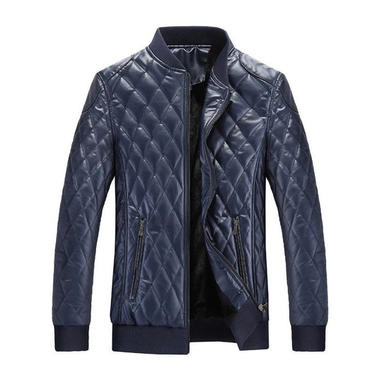 Quilted Leather jacket (Navy)