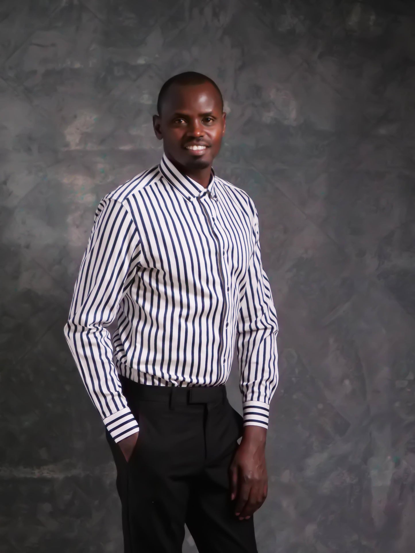 Striped Cotton Dress Shirt—NAVY