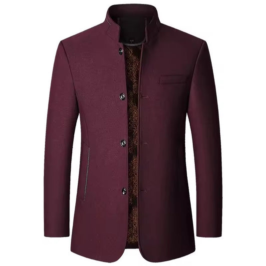 Maroon Stand Collar Coat