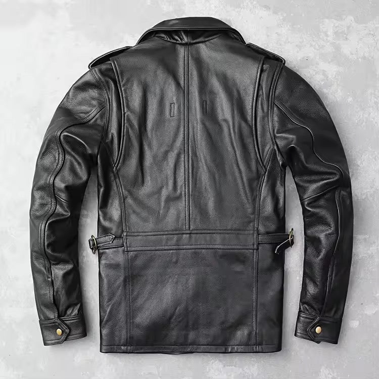 Stand Collar Leather Jacket (Black)
