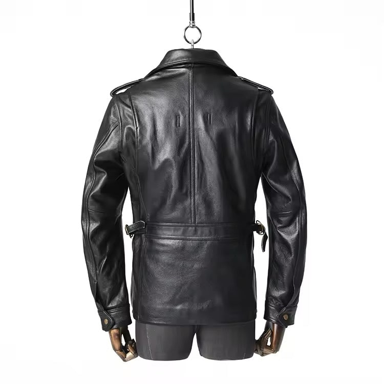 Stand Collar Leather Jacket (Black)