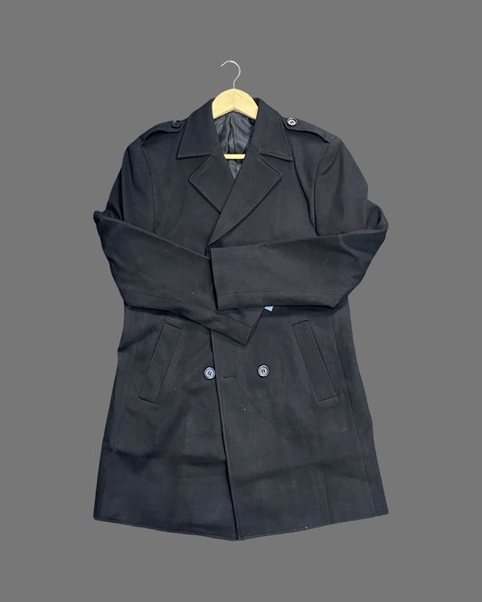 Wool Blend Trench Coat (Black)