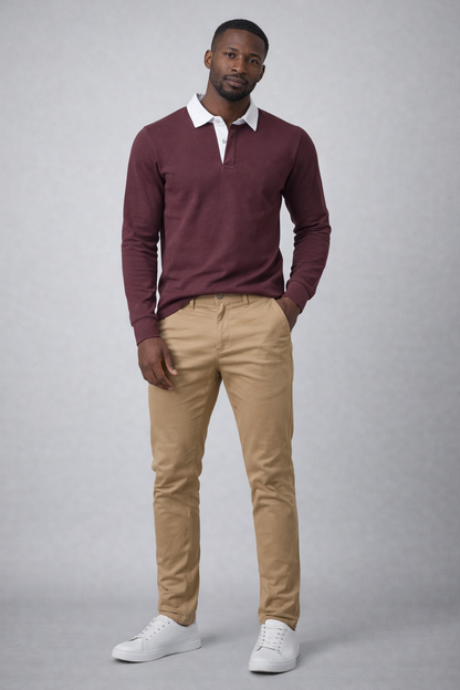 Mr. NICE Long Sleeve Polo Shirts- Maroon