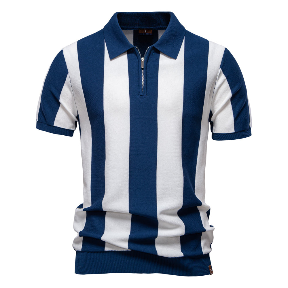 Knitted Polo Shirt- Navy Stripes