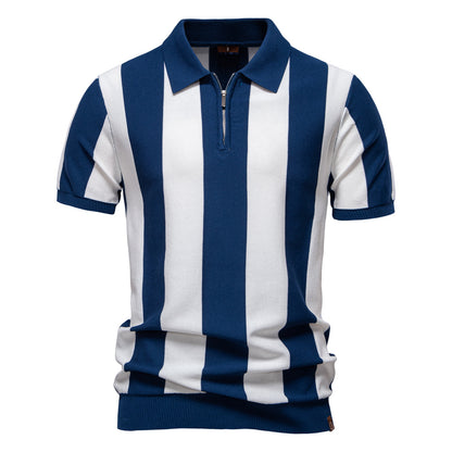 Knitted Polo Shirt- Navy Stripes
