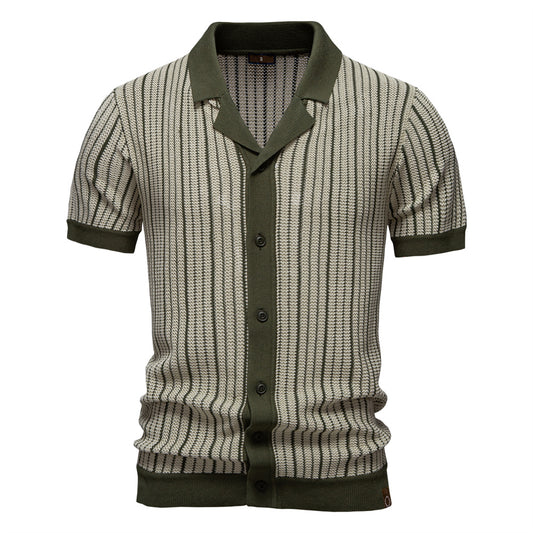 Knitted Mesh Polo Shirt- Army