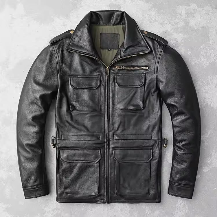 Stand Collar Leather Jacket (Black)
