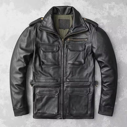 Stand Collar Leather Jacket (Black)