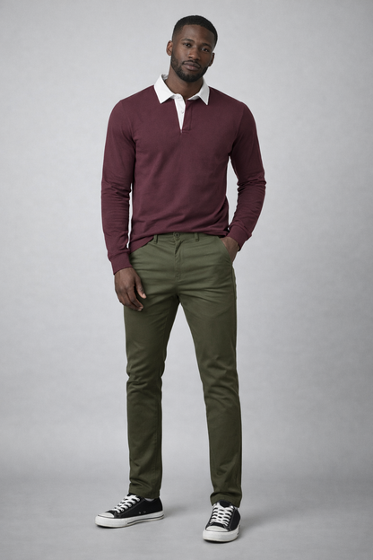 Mr. NICE Long Sleeve Polo Shirts- Maroon