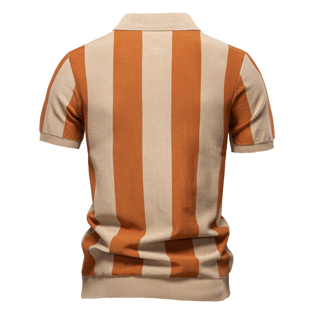 Knitted Polo Shirt- Brown Stripes