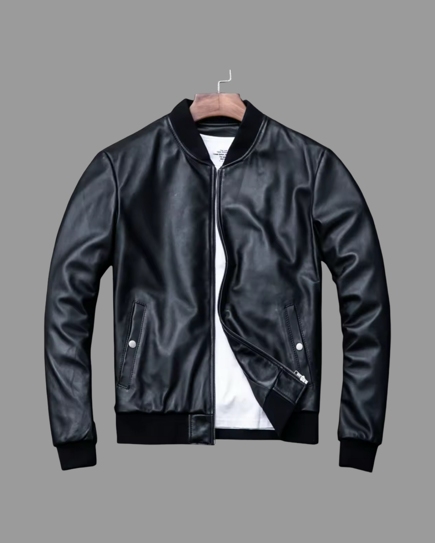 Ribbed Collar Leather Jacket