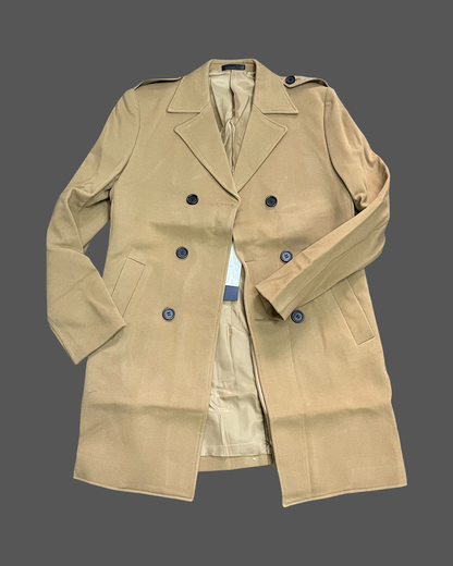 Wooden Wool Blend Trench Coat (Camel Brown)