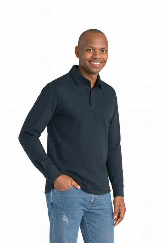 Mr. NICE Long Sleeve Polo Shirts- Black