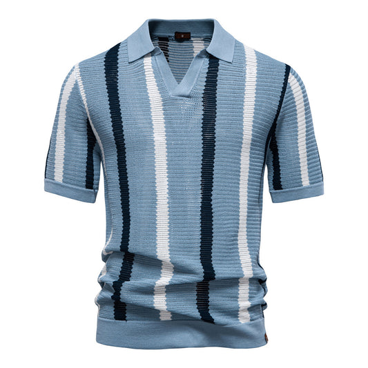 Knitted Polo Shirt- SkyBlue Stripes
