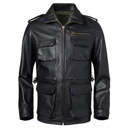 Stand Collar Leather Jacket (Black)