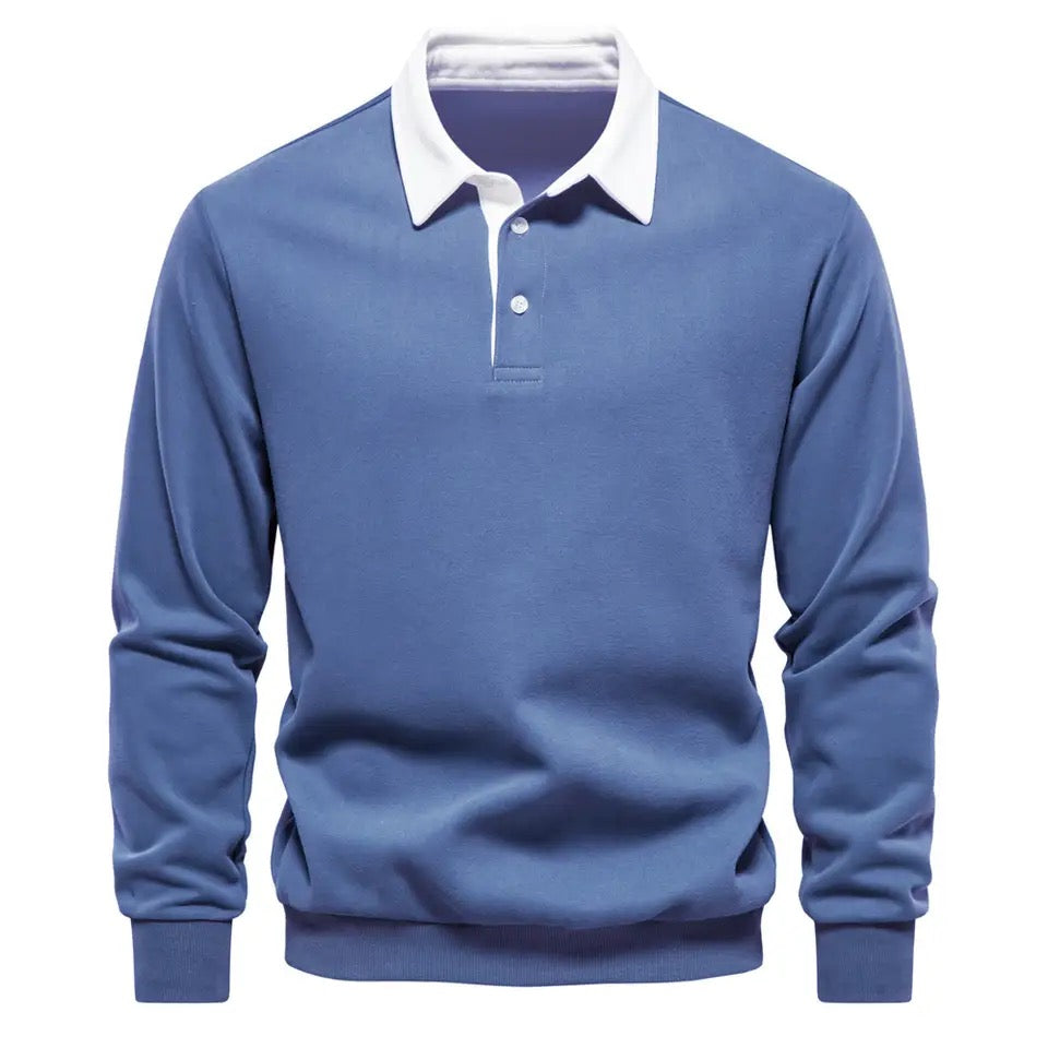 Long Sleeve Polo Shirt- Blue