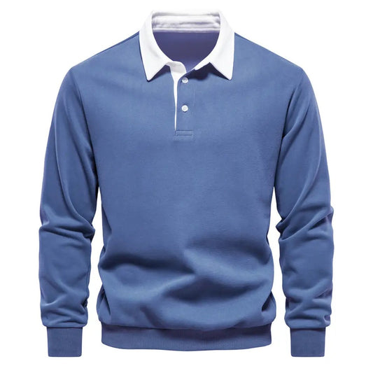 Long Sleeve Polo Shirt- Blue
