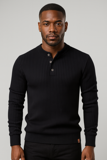 Knitted Polo Shirt- Black