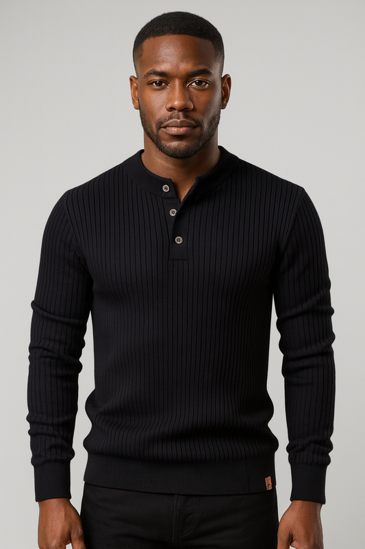 Knitted Polo Shirt- Black