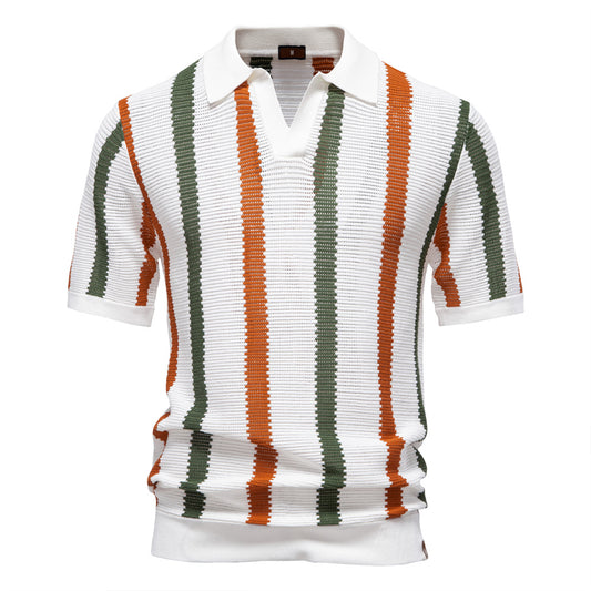Knitted Polo Shirt- Mixed Stripes