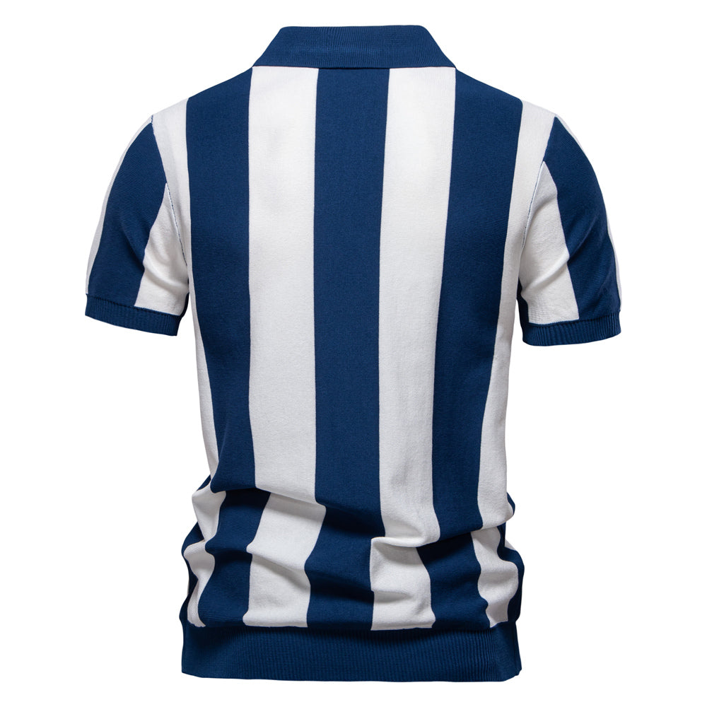 Knitted Polo Shirt- Navy Stripes