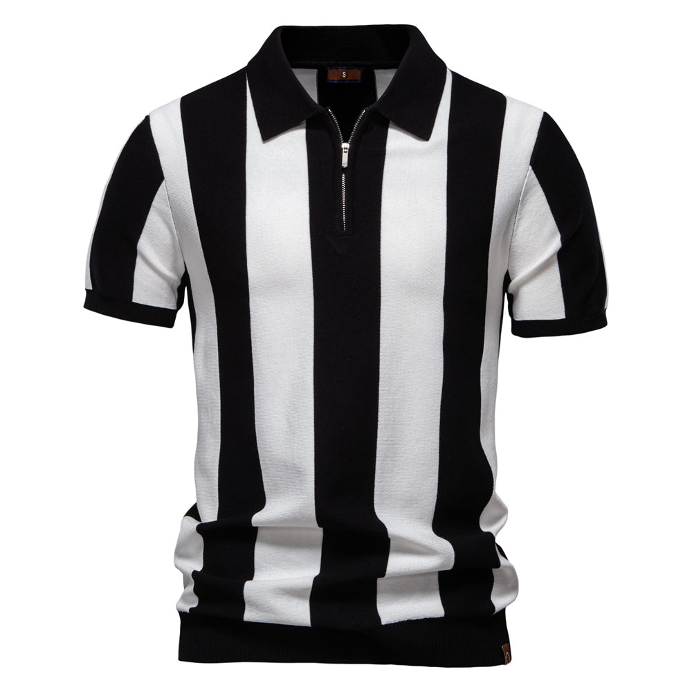Knitted Polo Shirt- Black Stripes