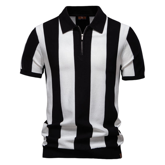 Knitted Polo Shirt- Black Stripes