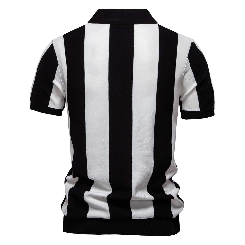 Knitted Polo Shirt- Black Stripes
