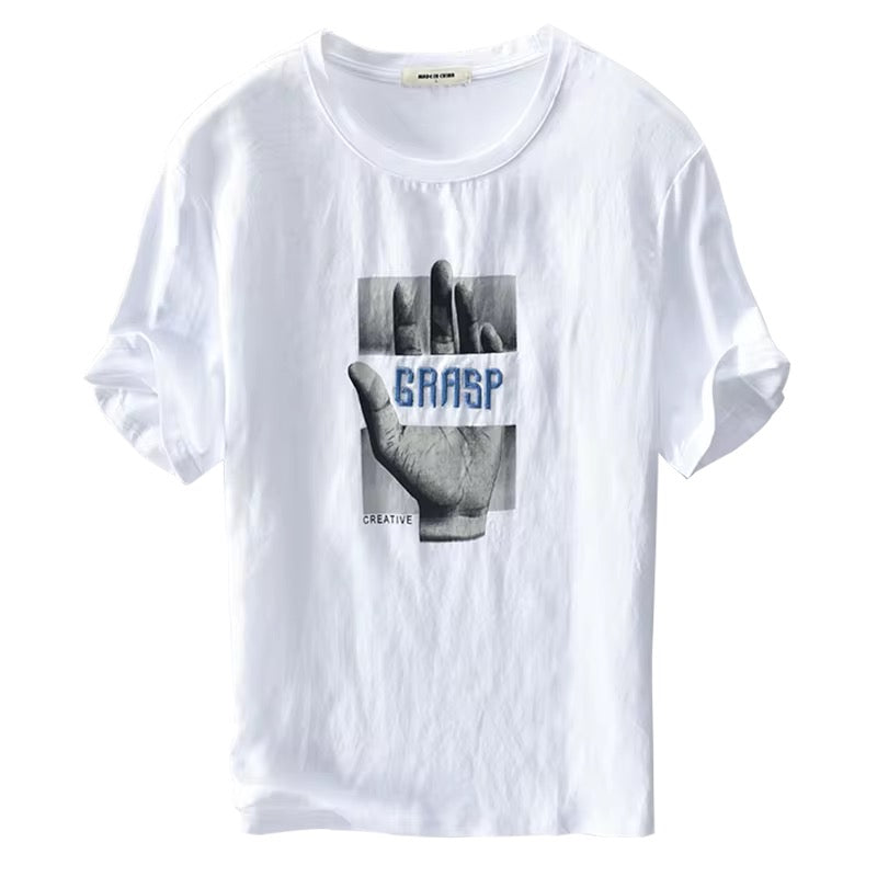 White Linen Graphic Print Tshirt- Grasp