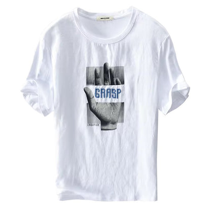 White Linen Graphic Print Tshirt- Grasp