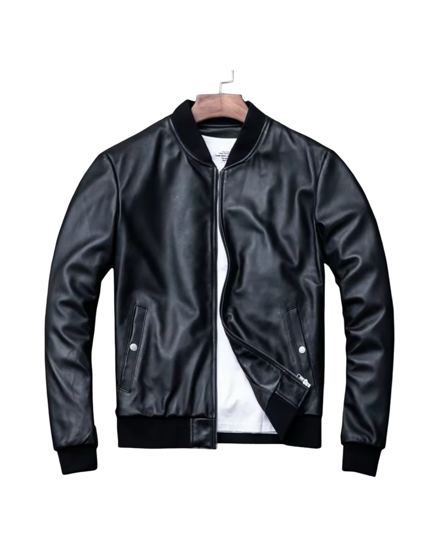 Ribbed Collar Leather Jacket