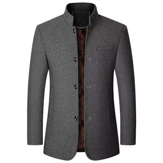 Grey Stand Collar Coat