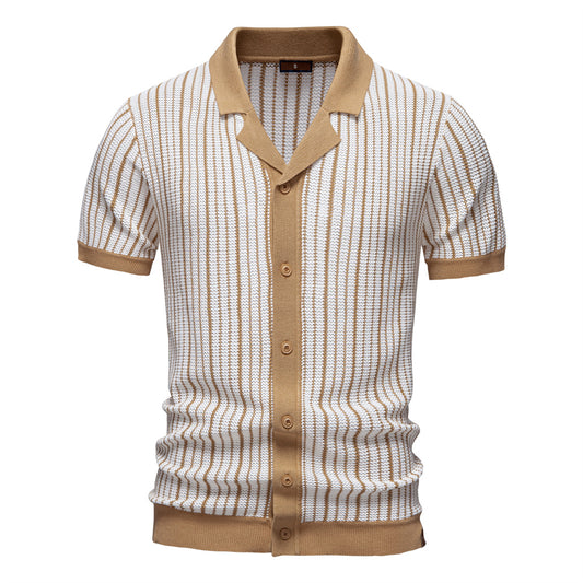 Knitted Mesh Polo Shirt- Khaki