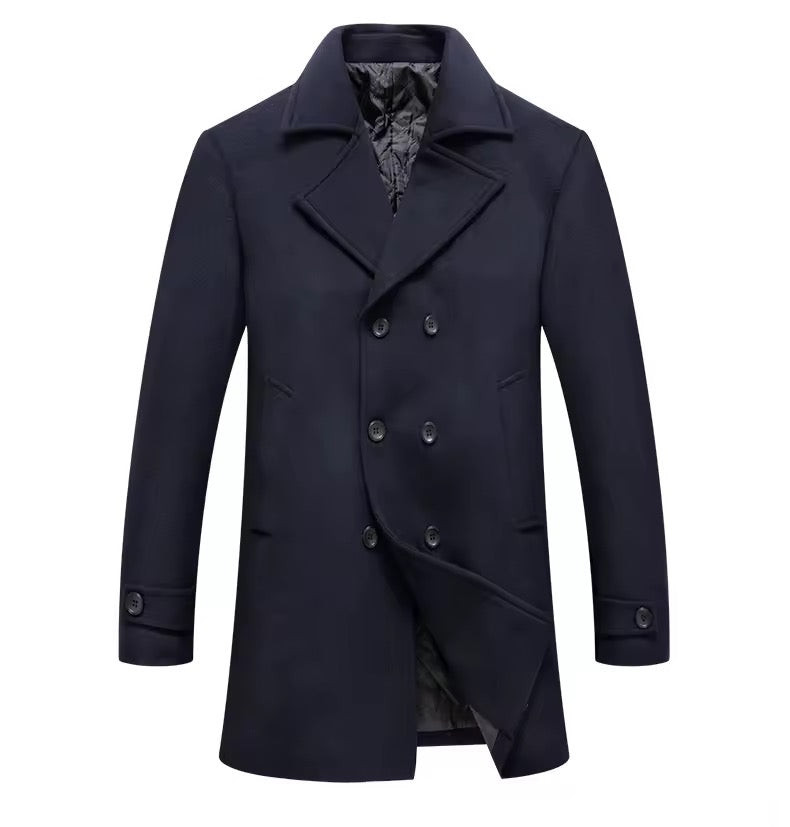 Navy Wool Blend Trench Coat